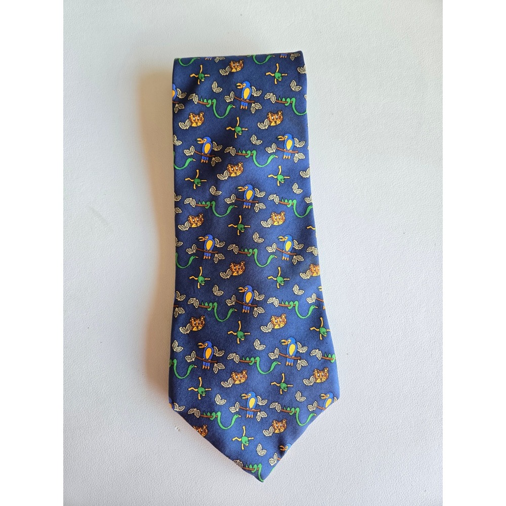 Save the Children Silk Novelty Animal Print Neck Tie Blue Jungle Safari Kidcore